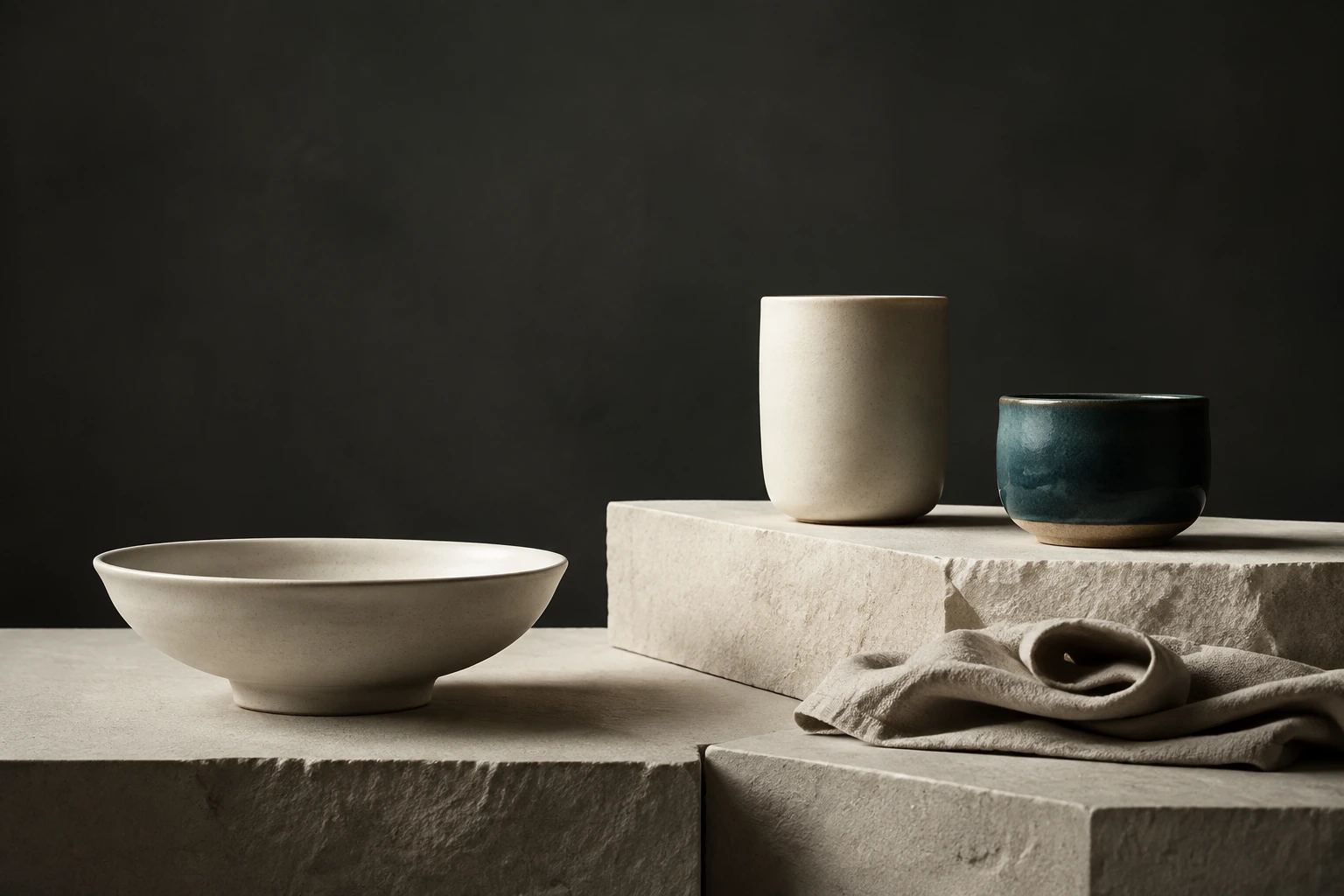A still life of carefully made objects and materials